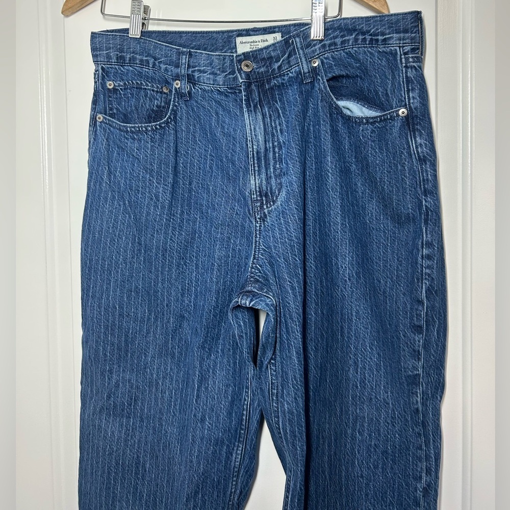 Abercrombie & Fitch The Loose High Rise Relaxed Pinstripe Blue Jeans size 32 - Picture 8 of 15
